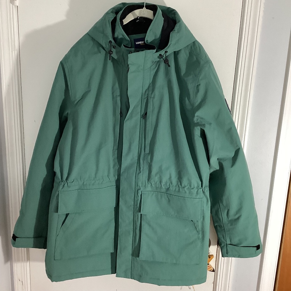 LANDS ENDS Mens XL Teal Coat Jacket Parka Hooded Waterproof Insulated Squall